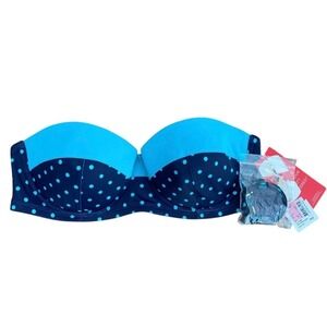 Spanx Bikini Top Womens 10 Navy Splash Polka Dot 2696 Retro Balconette Bra